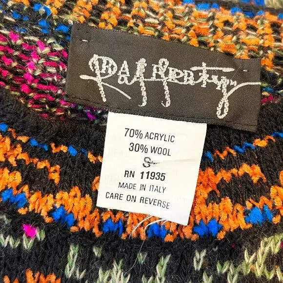 Vintage 80s 90s Wool Italian Floral Fair Isle Heavy Knit Chunky Cozy Cabincore - Picture 4 of 6